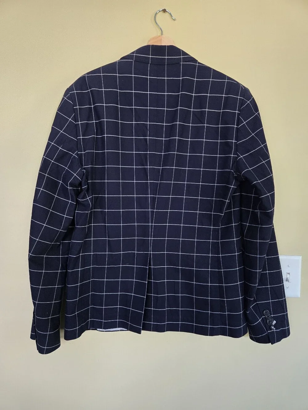 Zara Navy Windowpane Two-Button Blazer